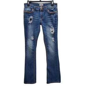 Mudd Junior's Vintage Y2K Super Distressed Denim Low Rise Ripped Flare‎ Jeans 5